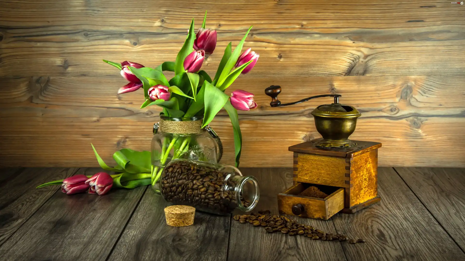 Kawa, Słoik, Młynek, Tulipany