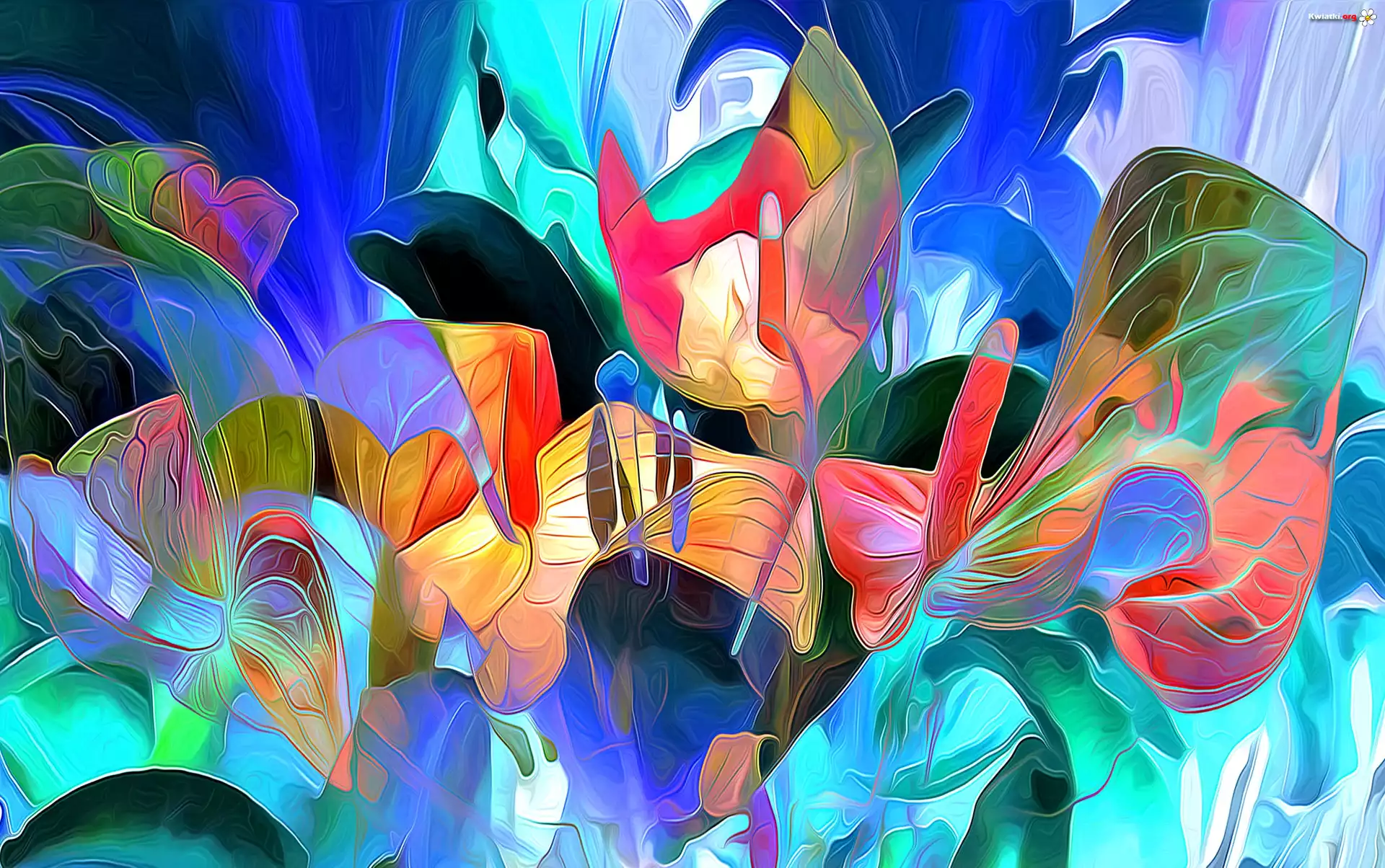 Kwiaty, Kolorowe, Fractalius