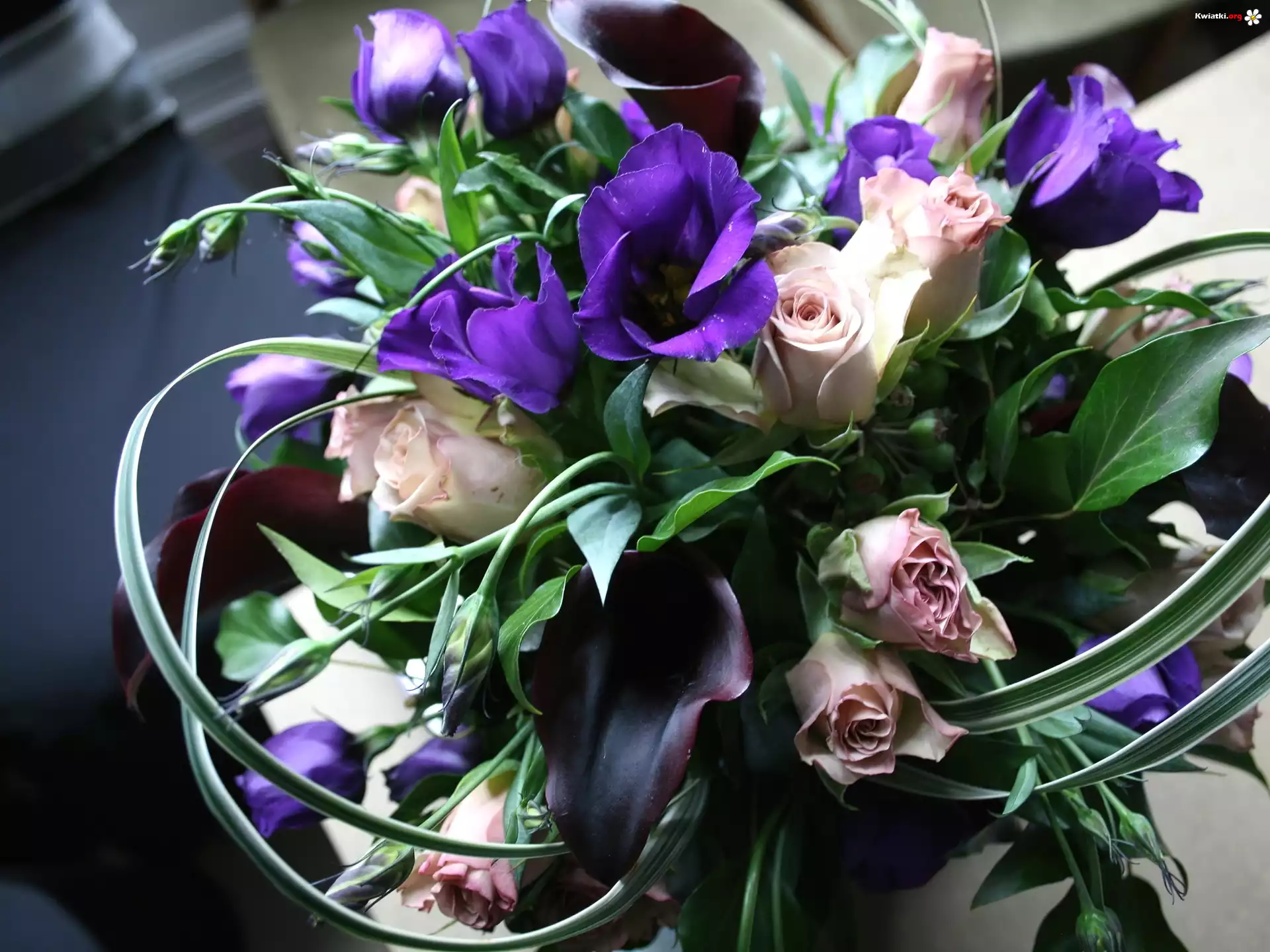 Kwiaty, Bukiet, Eustoma, Róże