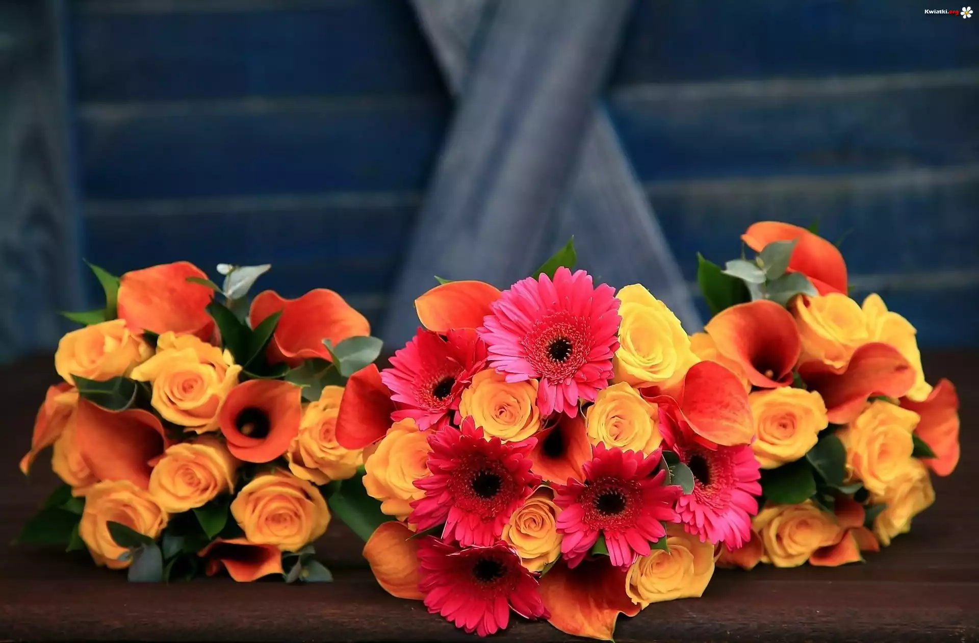 Kwiaty, Bukiet, Gerbera, Róże