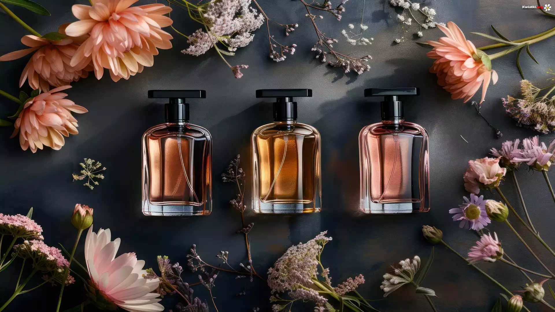Perfumy, Trzy, Flakony, Kwiaty