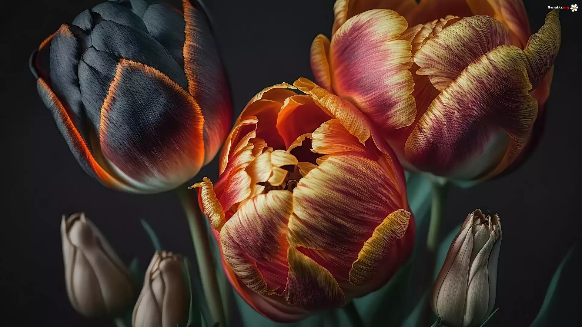 Kwiaty, Wielokolorowe, Tulipany