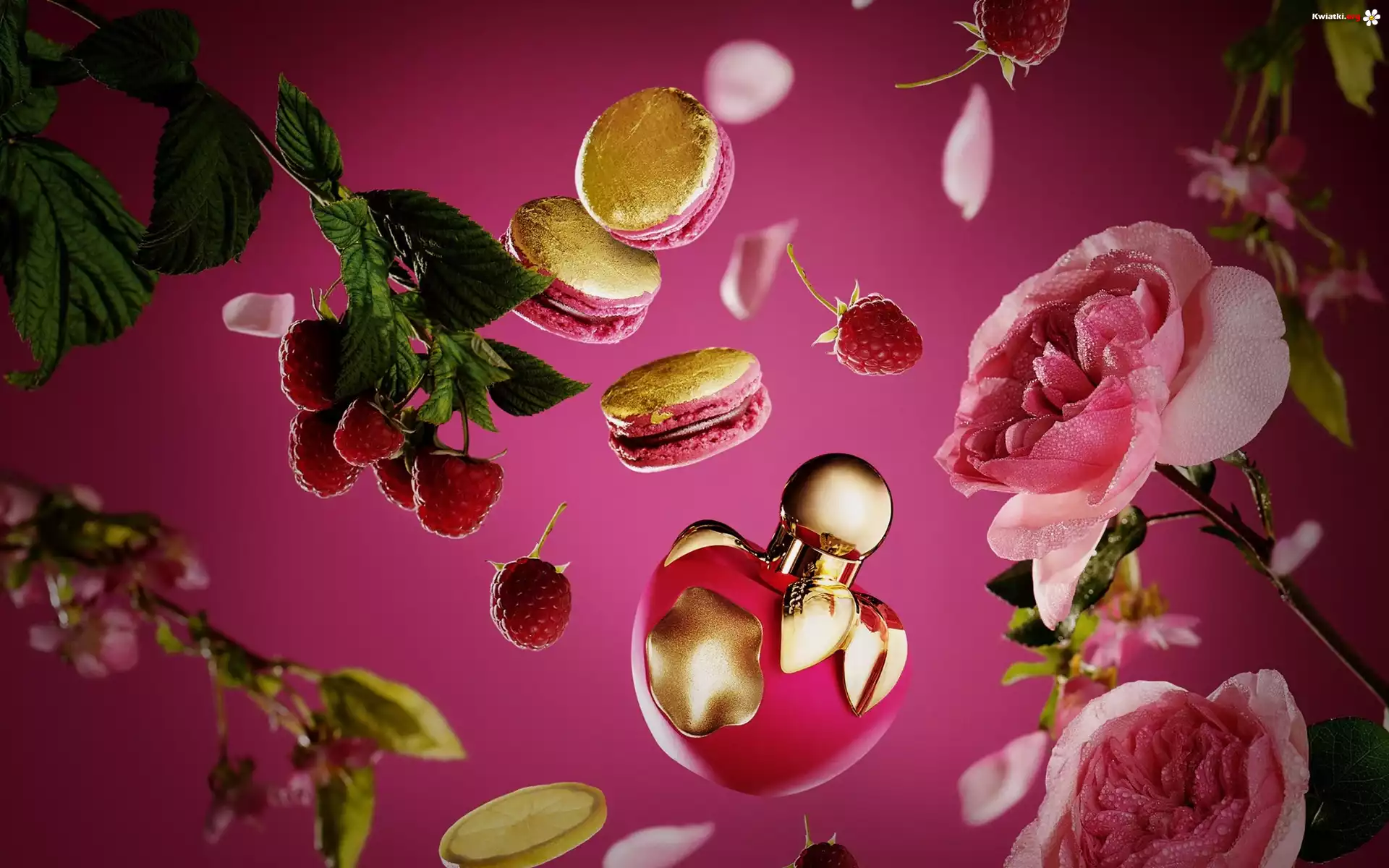 Perfumy, Nina Ricci, Flakon, Kwiaty, Owoce, Ciastka, Róża
