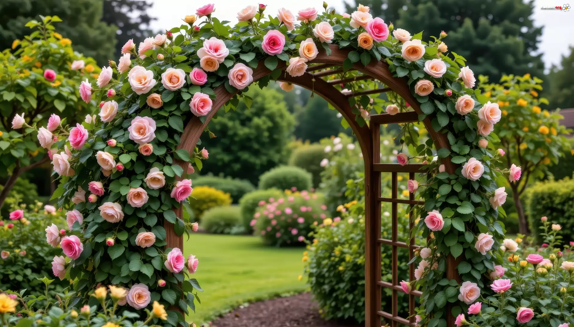 Ogród, Pergola, Róże, Pnące