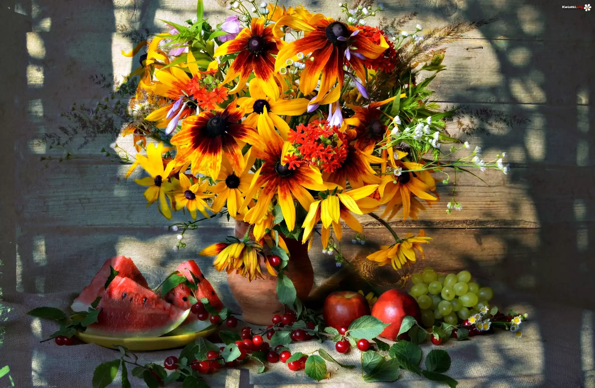 Rudbekia, Bukiet Kwiatów, Arbuz, Winogrono