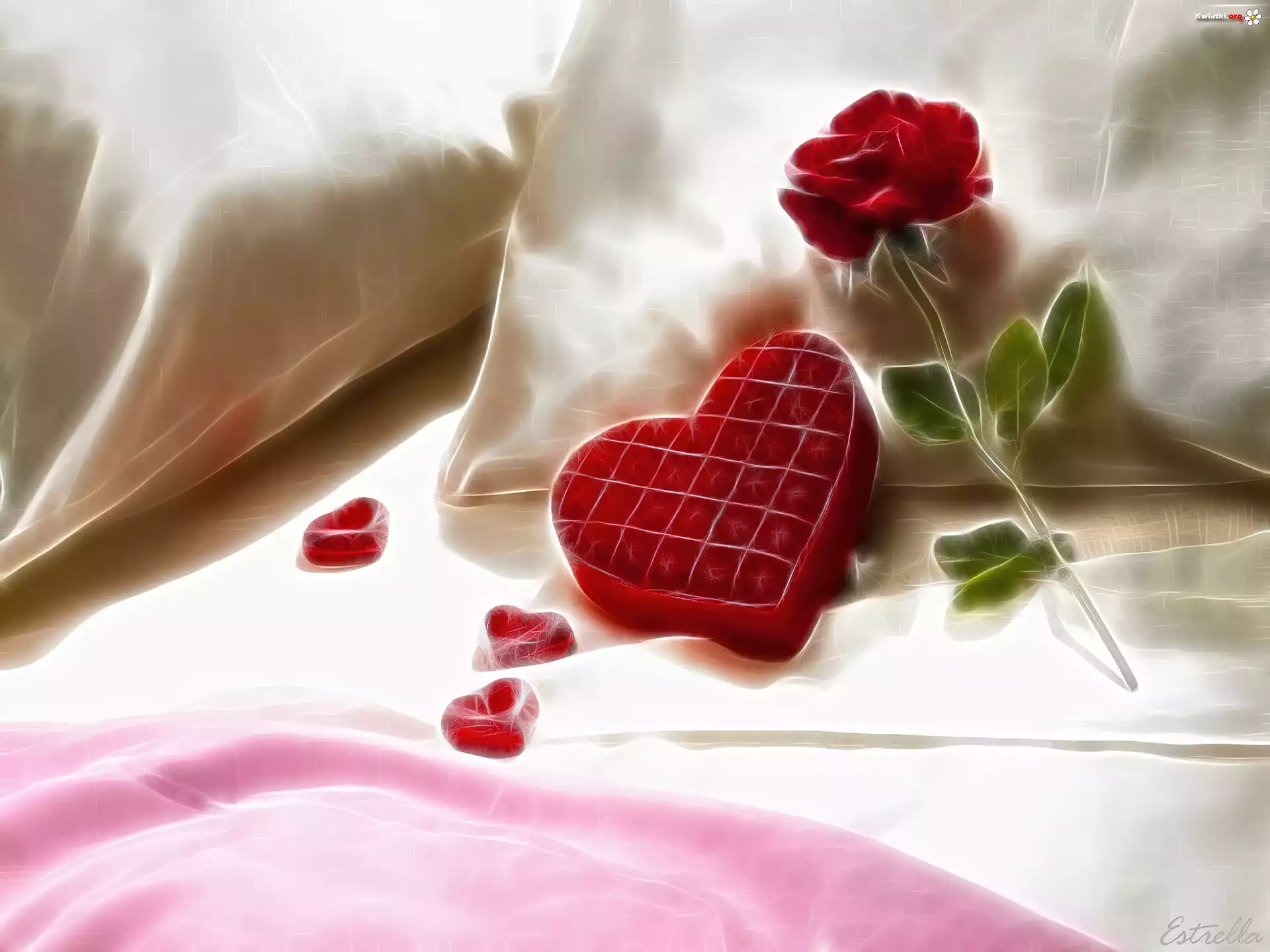Łóżko, Róża, Serce, 3D