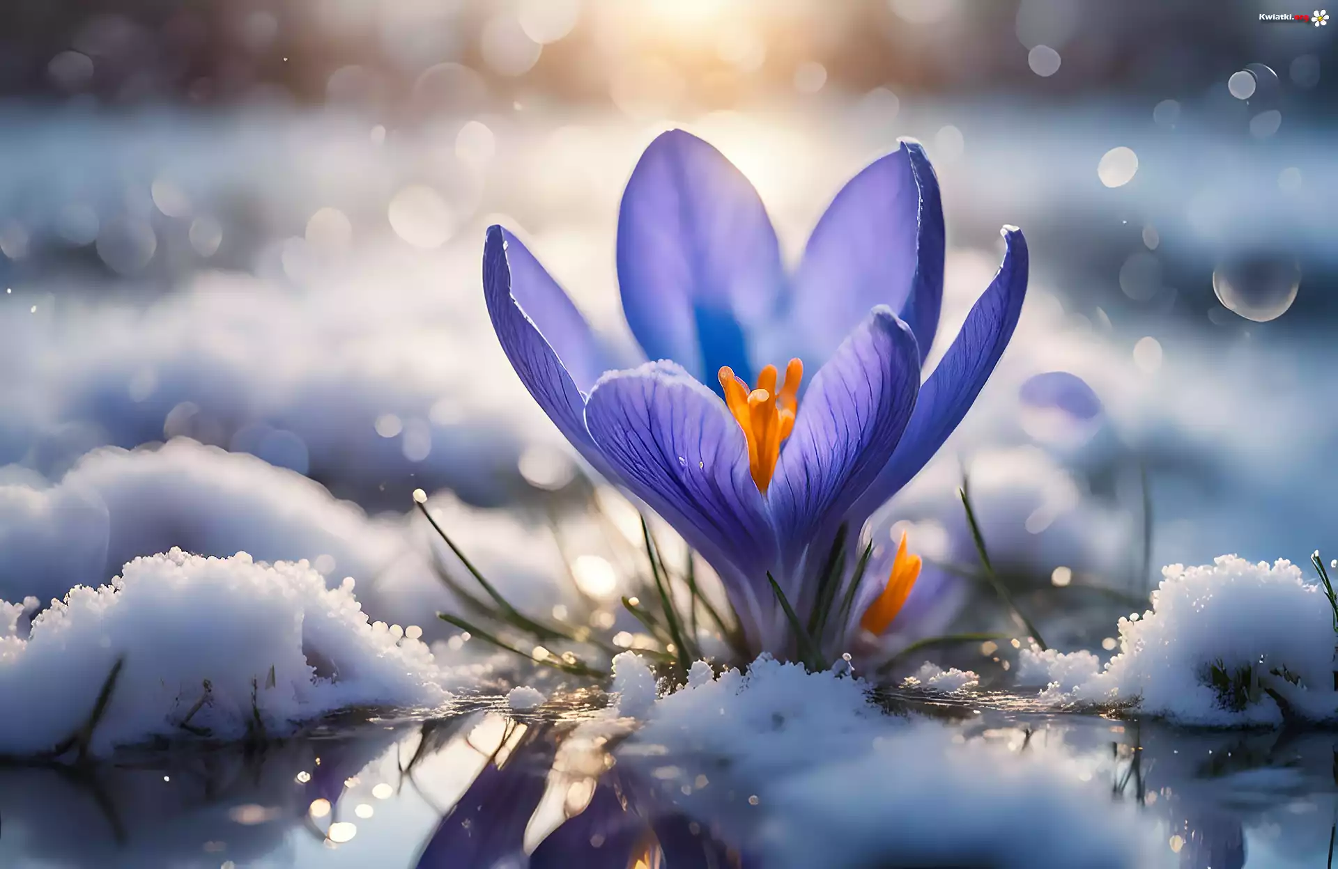 Fioletowy, Krokus, Kwiat, Śnieg
