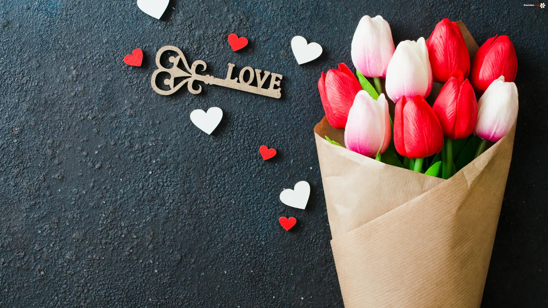 Tulipany, Bukiet, Serca, Klucz, Love