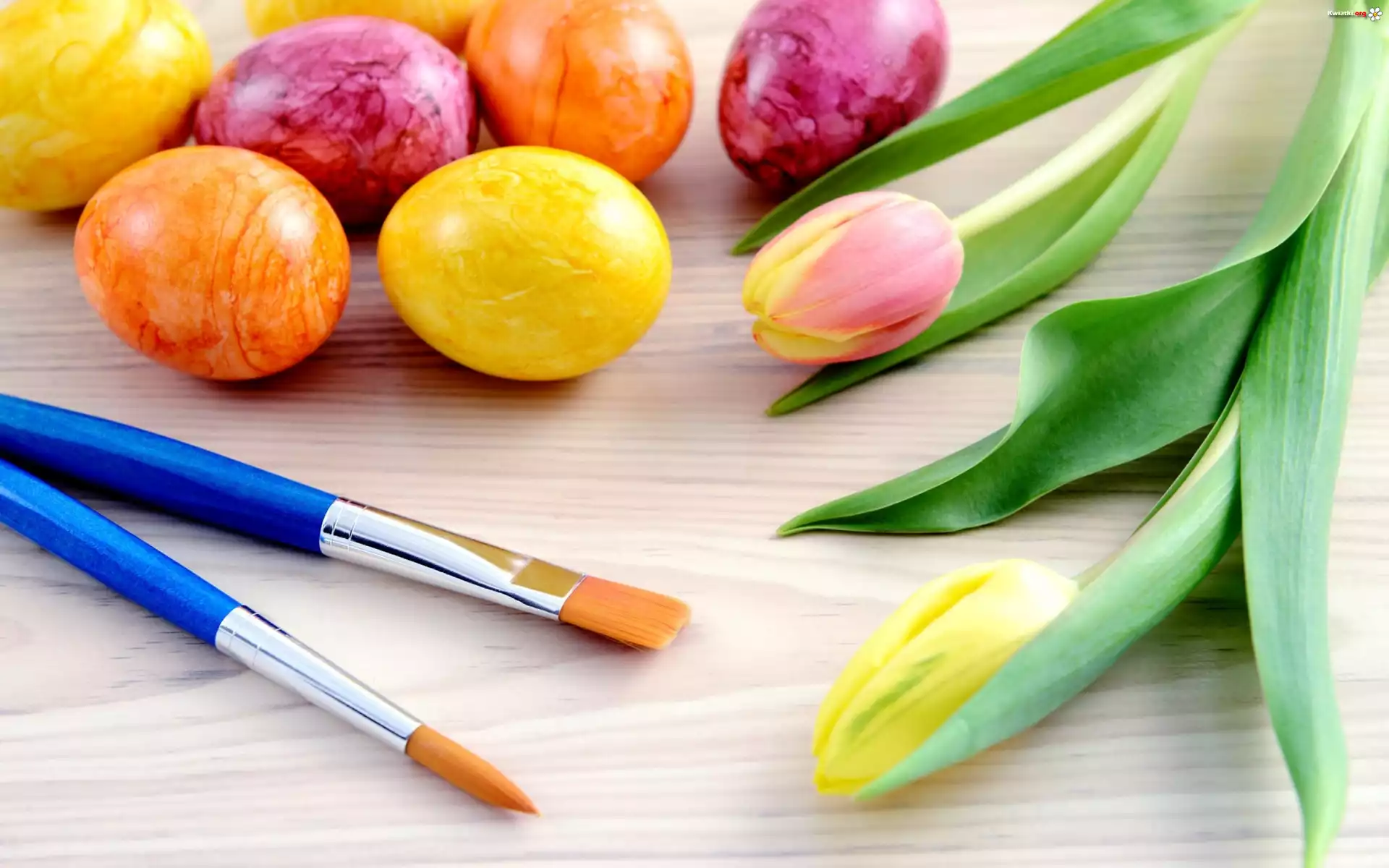 Tulipany, Jajka, Pisanki, Wielkanoc, Kompozycja