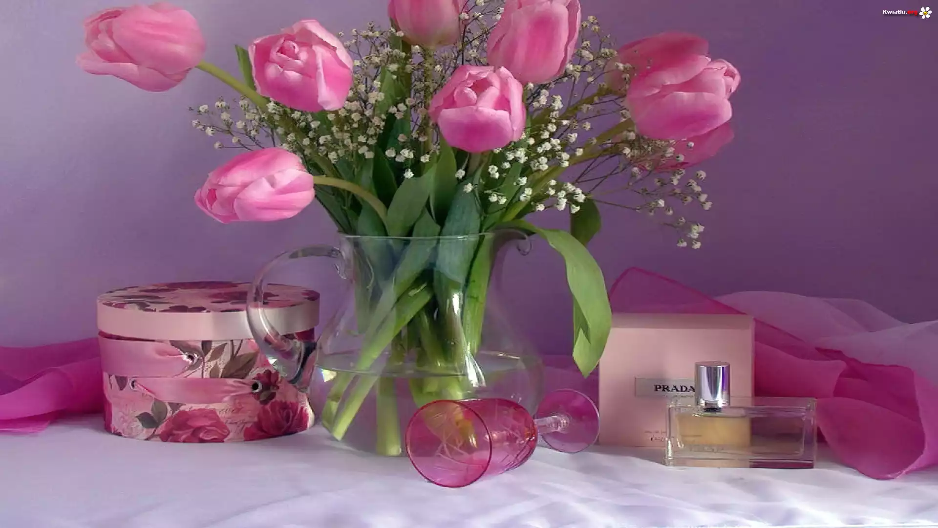 Wazon, Różowe, Tulipany, Perfumy, Prada
