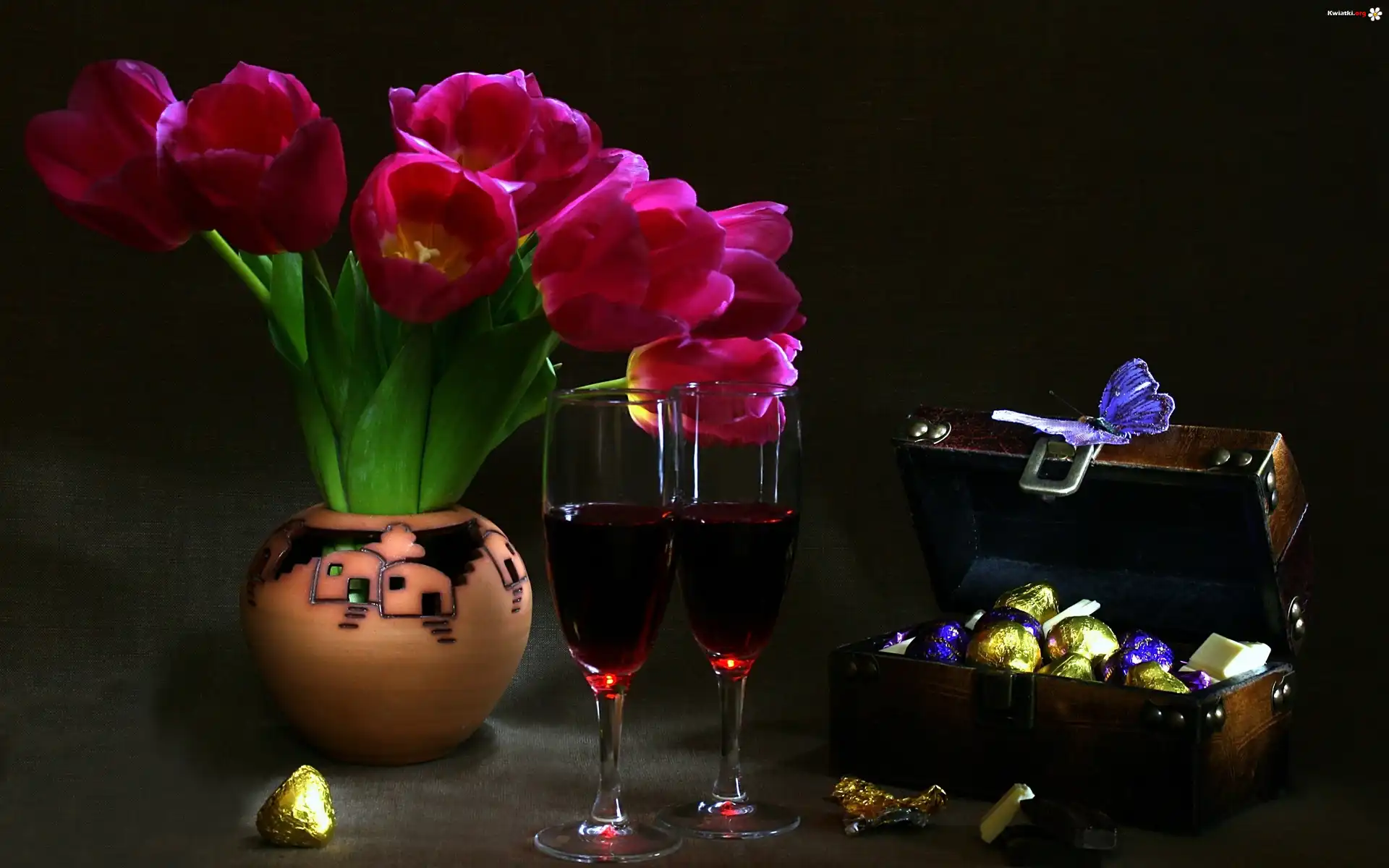 Tulipany, Wino, Czekoladki